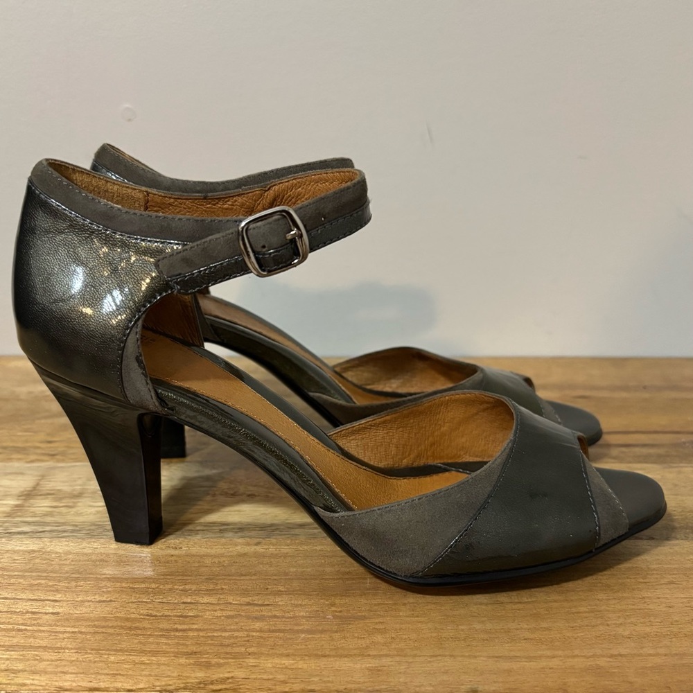 Sofft Grazia Olive Green Leather Suede Peep Toe Ankle Strap Heel | Wms Sz 9 1/2M